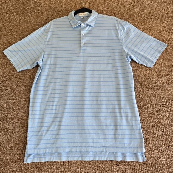 Peter Millar Polo 4 button up Shirt Blue Sz L Pre-Owned - Picture 1 of 5